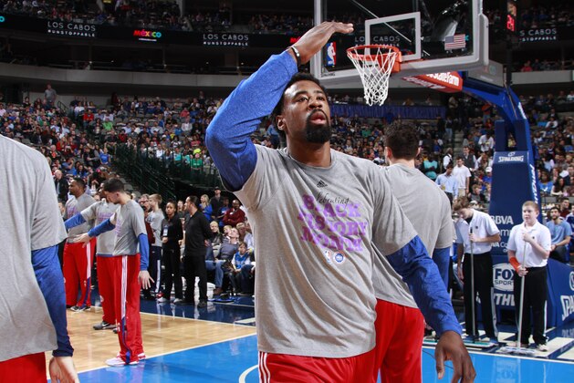 DALLAS, TX -  FEBRUARY 8: DeAndre Jordan #6 of the Los Angeles Clippers is introduced before the game against the Dallas Mavericks during the game on February 8, 2015 at American Airlines Center in Dallas, Texas. NOTE TO USER: User expressly acknowledges and agrees that, by downloading and or using this Photograph, user is consenting to the terms and conditions of the Getty Images License Agreement. Mandatory Copyright Notice: Copyright 2015 NBAE (Photo by Danny Bollinger/NBAE via Getty Images)