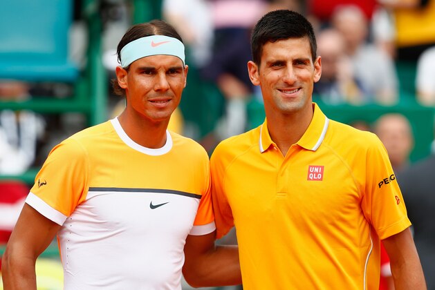 MONTE-CARLO, MONACO - APRIL 18:  Novak Djokovic of Serbia poses for a photo next to Rafael Nadal of Spain in the semi finals during day seven of the Monte Carlo Rolex Masters tennis at the Monte-Carlo Sporting Club on April 18, 2015 in Monte-Carlo, Monaco.  (Photo by Julian Finney/Getty Images)