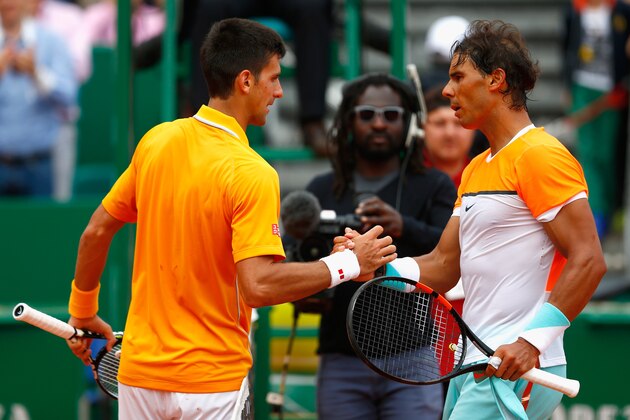 MONTE-CARLO, MONACO - APRIL 18:  Novak Djokovic of Serbia is congratulated by Rafaerl Nadal of Spain in the semi finals during day seven of the Monte Carlo Rolex Masters tennis at the Monte-Carlo Sporting Club on April 18, 2015 in Monte-Carlo, Monaco.  (Photo by Julian Finney/Getty Images)