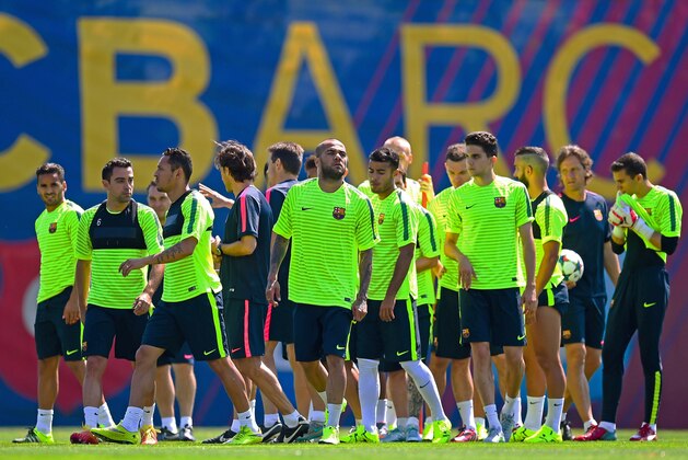 BARCELONA, SPAIN - JUNE 02:  FC Barcelona players are seen during a FC Barcelona open Media Day ahead of their UEFA Champions League Final against Juventus on June 2, 2015 in Barcelona, Spain.  (Photo by David Ramos/Getty Images)