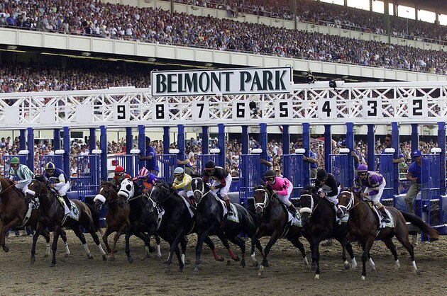 9 Jun, 2001:   Winner Point Given (far left, stall 9) with Gary Stevens up at the start of the 133rd running of the Belmont Stakes in Elmont, New York.   Digital Image.  Mandatory Credit: Jamie Squire/ALLSPORT