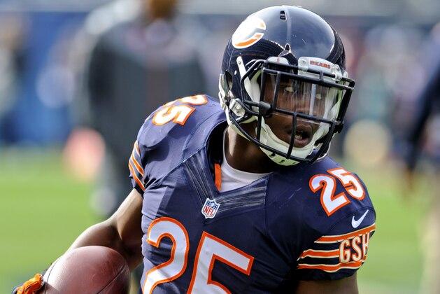 Oct 19, 2014; Chicago, IL, USA; Chicago Bears running back Ka'Deem Carey (25) warms up on the field before their game against the Miami Dolphins at Soldier Field. Mandatory Credit: Matt Marton-USA TODAY Sports