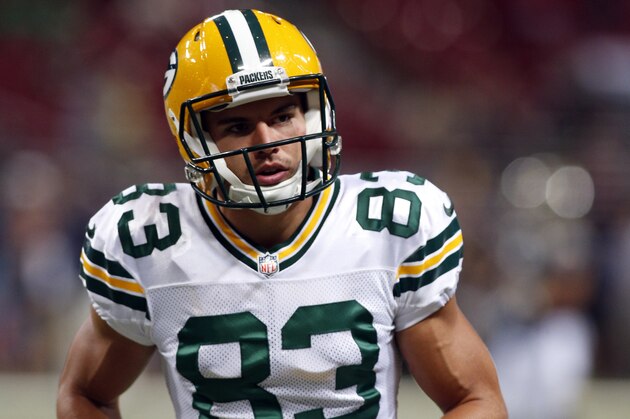 Green Bay Packers wide receiver Jeff Janis warms up before the start of an NFL preseason football game between the St. Louis Rams and the Green Bay Packers Saturday, Aug. 16, 2014, in St. Louis. (AP Photo/Scott Kane)