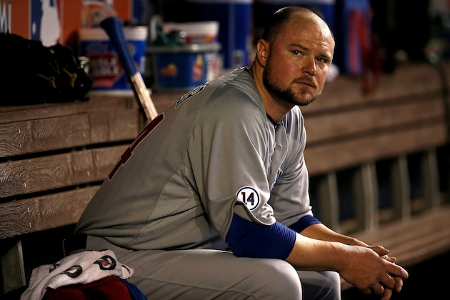 MIAMI, FL - JUNE 03:  Jon Lester #34 of the Chicago Cubs looks on during a game against the Miami Marlins  at Marlins Park on June 3, 2015 in Miami, Florida.  (Photo by Mike Ehrmann/Getty Images)