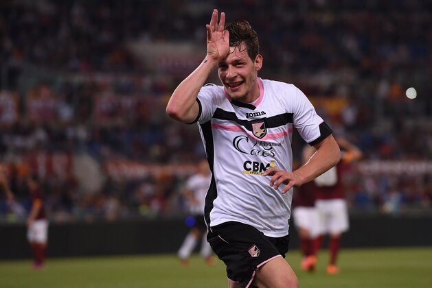 ROME, ITALY - MAY 31:  Andrea Belotti of Palermo celebrates after scoring his team's second goal during the Serie A match between AS Roma and US Citta di Palermo at Stadio Olimpico on May 31, 2015 in Rome, Italy.  (Photo by Tullio M. Puglia/Getty Images)