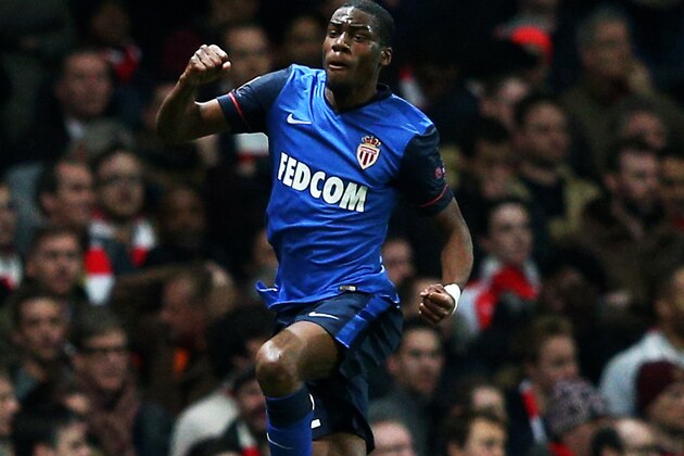 LONDON, ENGLAND - FEBRUARY 25:  Geoffrey  Kondogbia of Monaco celebates after scoring the opening goal during the UEFA Champions League round of 16, first leg match between Arsenal and Monaco at The Emirates Stadium on February 25, 2015 in London, United Kingdom.  (Photo by Clive Mason/Getty Images)