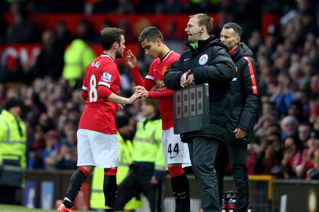 MANCHESTER, ENGLAND - MARCH 15:  Andreas Pereira of Manchester United comes on as a second half substitute for Juan Mata of Manchester United during the Barclays Premier League match between Manchester United and Tottenham Hotspur at Old Trafford on March 15, 2015 in Manchester, England.  (Photo by Alex Livesey/Getty Images)