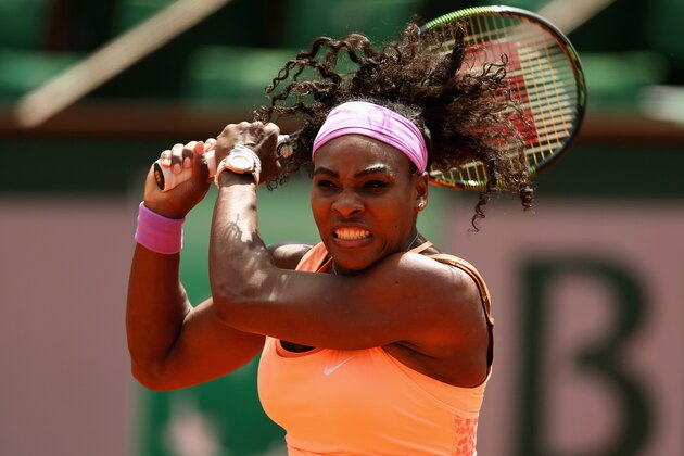 PARIS, FRANCE - JUNE 03:  Serena Williams of the United States returns a shot in her Women's quarter final match against Sara Errani of Italy on day eleven of the 2015 French Open at Roland Garros on June 3, 2015 in Paris, France.  (Photo by Clive Brunskill/Getty Images)