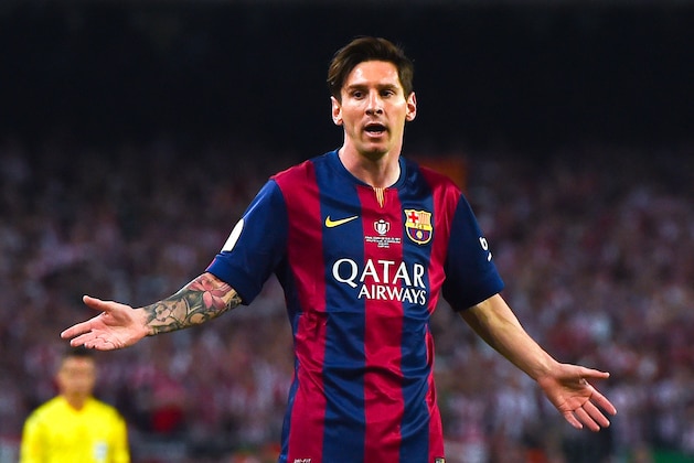 BARCELONA, SPAIN - MAY 30:  Lionel Messi of FC Barcelona reacts during the Copa del Rey Final match between FC Barcelona and Athletic Club at Camp Nou on May 30, 2015 in Barcelona, Spain.  (Photo by David Ramos/Getty Images)