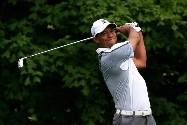 DUBLIN, OH - JUNE 04:  Tiger Woods watches his tee shot on the 14th hole during the first round of The Memorial Tournament presented by Nationwide at Muirfield Village Golf Club on June 4, 2015 in Dublin, Ohio.  (Photo by Sam Greenwood/Getty Images)