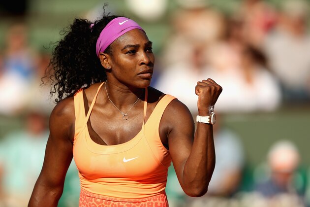 PARIS, FRANCE - JUNE 04:  Serena Williams of the United States celebrates a point during her Women's Semi final match against Timea Bacsinszky of Switzerland on day twelve of the 2015 French Open at Roland Garros on June 4, 2015 in Paris, France.  (Photo by Clive Brunskill/Getty Images)