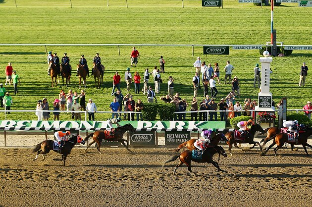 ELMONT, NY - JUNE 07:  Tonalist #11, ridden by Joel Rosario, races to the finish line enroute to winning the 146th running of the Belmont Stakes at Belmont Park on June 7, 2014 in Elmont, New York.  (Photo by Al Bello/Getty Images)