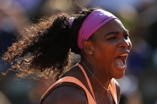 Serena Williams of the U.S. screams after scoring a point in her semifinal match of the French Open tennis tournament against Timea Bacsinszky of Switzerland at the Roland Garros stadium, in Paris, France, Thursday, June 4, 2015. (AP Photo/Francois Mori) Serena Williams of the U.S. screams after scoring a point in her semifinal match of the French Open tennis tournament against Timea Bacsinszky of Switzerland at the Roland Garros stadium, in Paris, France, Thursday, June 4, 2015. (AP Photo/Francois Mori)