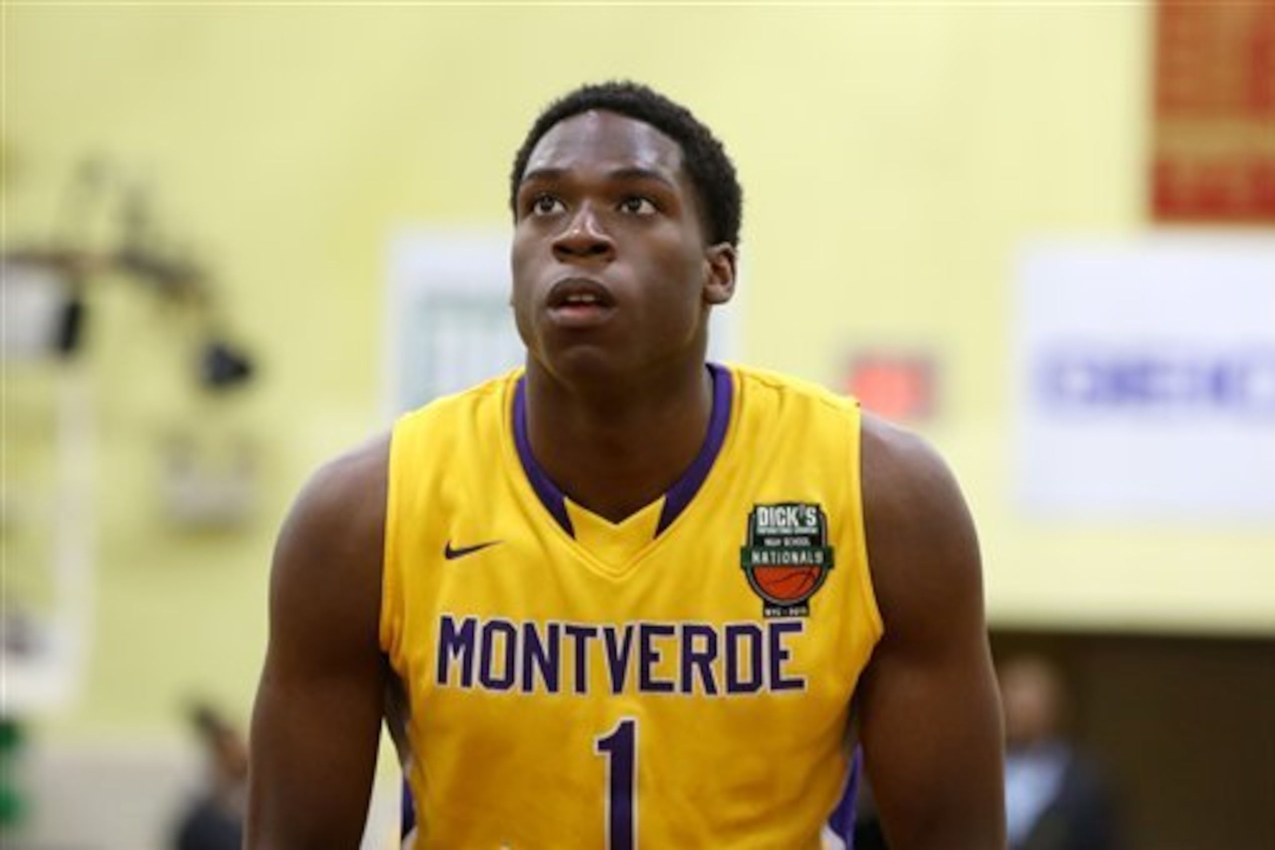 Montverde Academy's Noah Dickerson #1 is seen against Findlay Prep in the DICK'S Sporting Goods High School National Basketball Tournament on Friday, April  3, 2015 in Queens, NY.  (AP Photo/Gregory Payan)