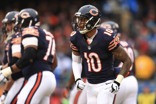 Dec 21, 2014; Chicago, IL, USA; Chicago Bears wide receiver Marquess Wilson (10) against the Detroit Lions at Soldier Field. The Lions defeated the Bears 20-14. Mandatory Credit: Andrew Weber-USA TODAY Sports