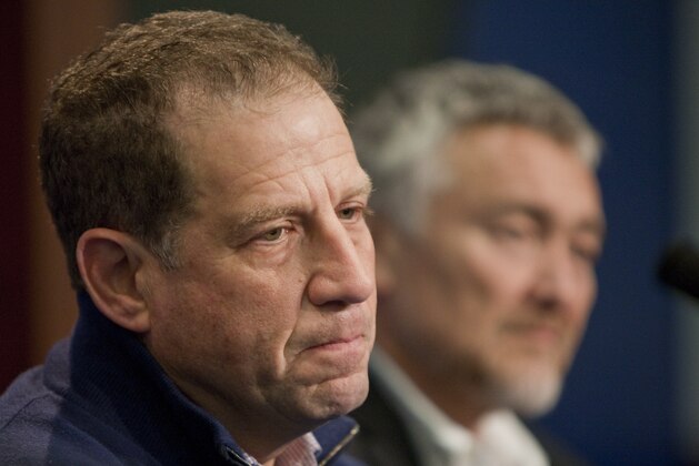 Yu Darvish representative Arn Tellem, left, and Don Nomura, right, speak to reporters during a Texas Rangers news conference to announce the signing of Japanese pitching sensation Darvish, Wednesday, Jan. 18, 2012, in Arlington, Texas. The two-time defending AL champions signed a multiyear deal with Darvish before their 30-day negotiating window ended Wednesday at 4 p.m. CST. Texas last month bid a record $51.7 million under the posting system to win the right just to negotiate with the 25-year-old pitcher. (AP Photo/Brandon Wade)