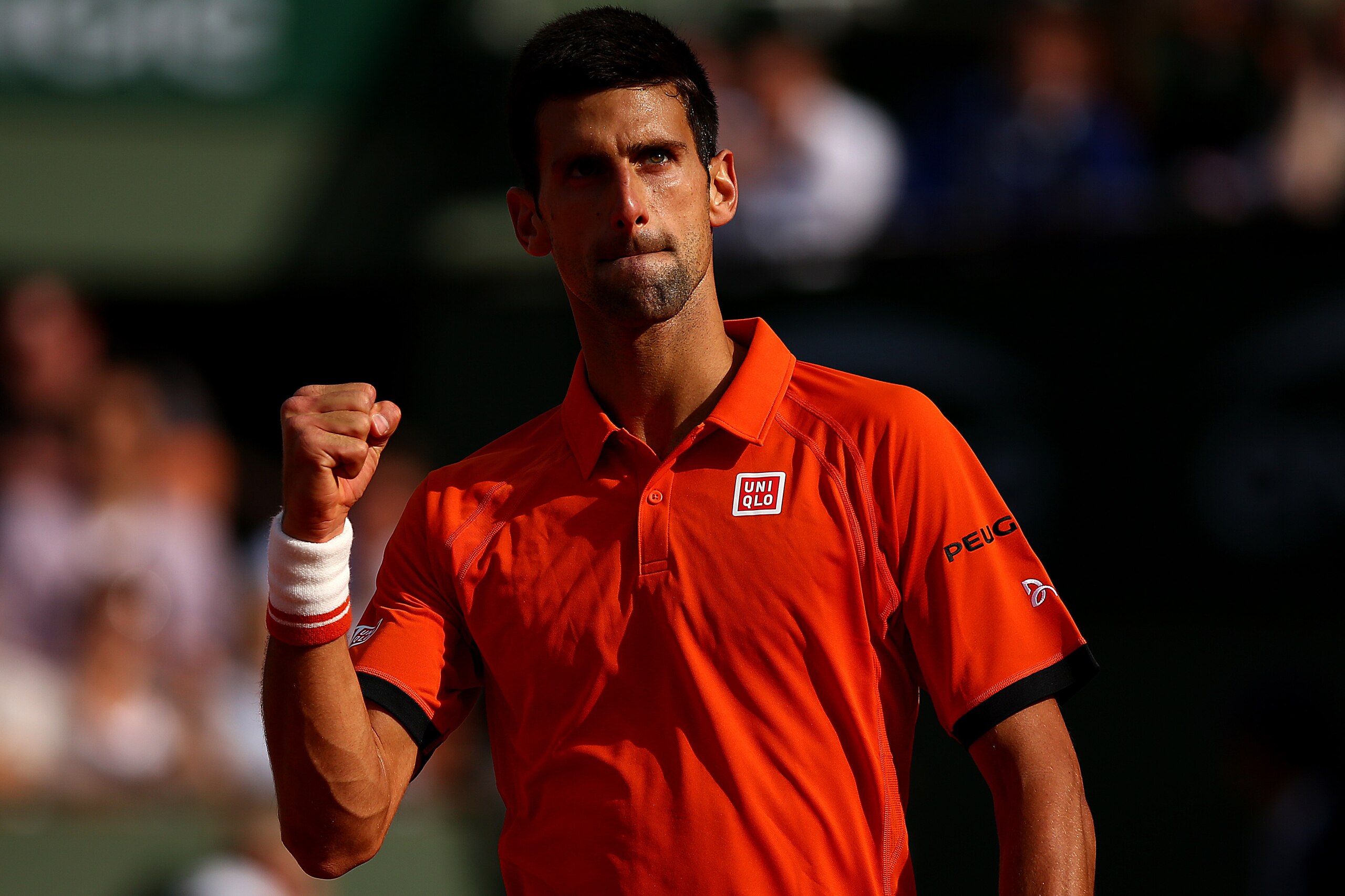PARIS, FRANCE - JUNE 01:  Novak Djokovic of Serbia celebrates a point in his Men's Singles match against Richard Gasquet of France on day nine of the 2015 French Open at Roland Garros on June 1, 2015 in Paris, France.  (Photo by Dan Istitene/Getty Images)