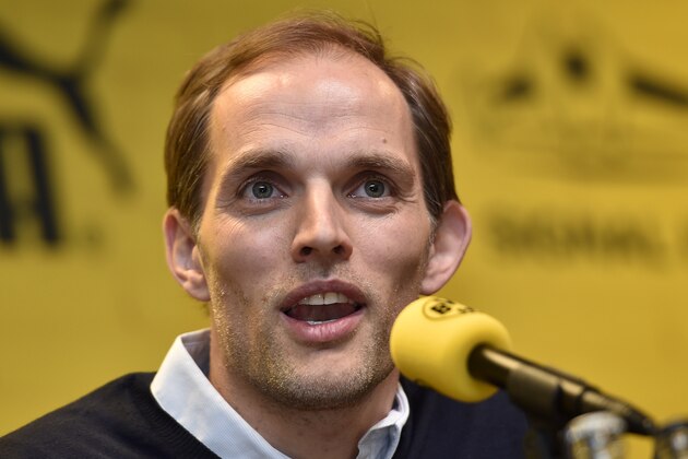 Borussia Dortmund's new head coach Thomas Tuchel talks to the media during a news conference at the stadium in Dortmund, Germany, Wednesday, June 3, 2015. Tuchel follows Juergen Klopp, who left the German first division soccer club BVB after seven years. (AP Photo/Martin Meissner)