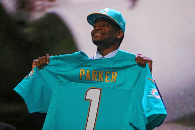 Apr 30, 2015; Chicago, IL, USA; DeVante Parker (Louisville) poses for a photo after being selected as the number 14th overall pick to the Miami Dolphins in the first round of the 2015 NFL Draft at the Auditorium Theatre of Roosevelt University. Mandatory Credit: Dennis Wierzbicki-USA TODAY Sports