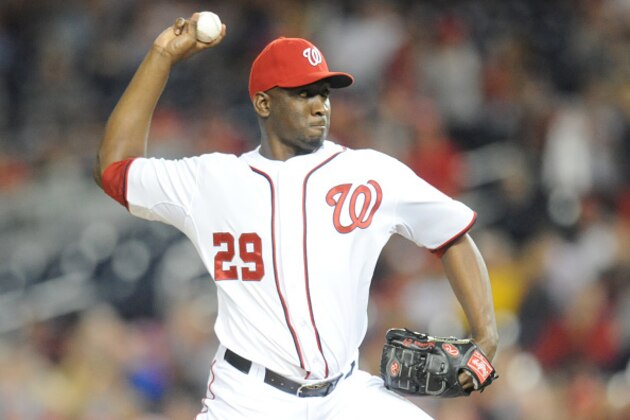 WASHINGTON, DC - SEPTEMBER 26:  Rafael Soriano #29 of the Washington Nationals pitches during game two of a doubleheader baseball game against the Miami Marlins on September 26, 2014 at Nationals Park in Washington, DC.  The Marlins won 15-7.  (Photo by Mitchell Layton/Getty Images)