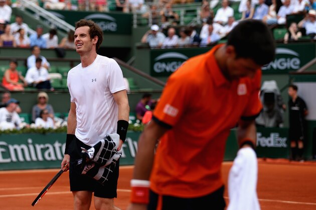PARIS, FRANCE - JUNE 05:  Andy Murray of Great Britain looks on as he changes end in his Men's Semi Final match against Novak Djokovic of Serbia  on day thirteen of the 2015 French Open at Roland Garros on June 5, 2015 in Paris, France.  (Photo by Clive Brunskill/Getty Images)