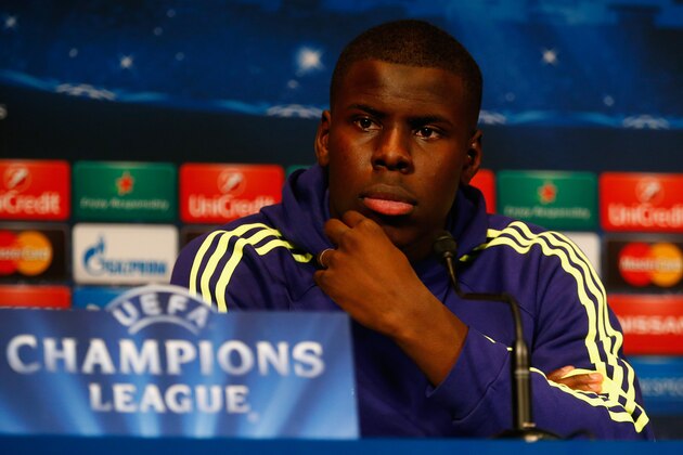 PARIS, FRANCE - FEBRUARY 16: Kurt Zouma of Chelsea looks on during a Chelsea press conference ahead of the UEFA Champions League round of 16 match against Paris Saint-Germain at Parc des Princes on February 16, 2015 in Paris, France.  (Photo by Clive Rose/Getty Images)