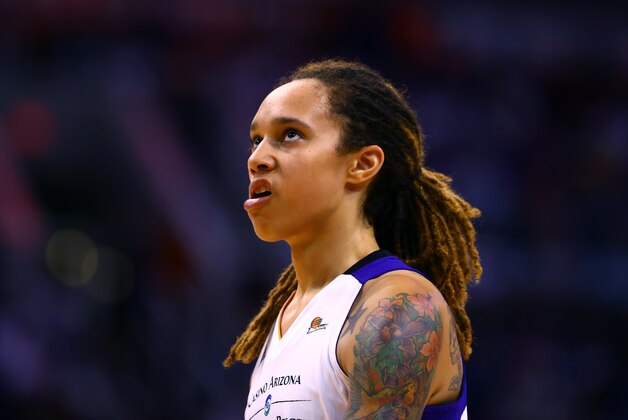 Sep 9, 2014; Phoenix, AZ, USA; Phoenix Mercury center Brittney Griner (42) against the Chicago Sky during game two of the WNBA Finals at US Airways Center. The Mercury defeated the Sky 97-68. Mandatory Credit: Mark J. Rebilas-USA TODAY Sports