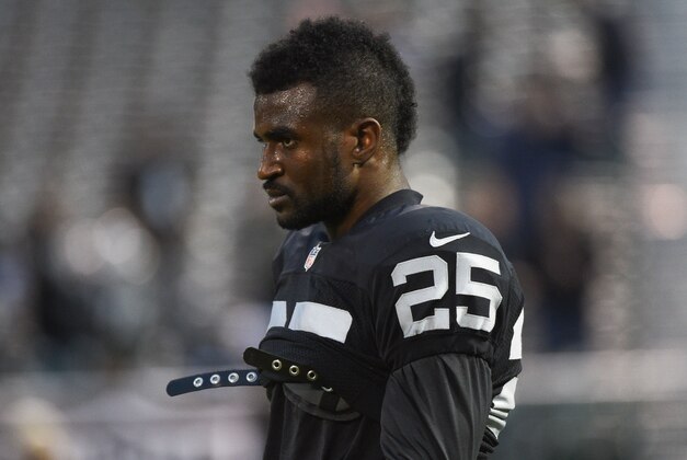 November 20, 2014; Oakland, CA, USA; Oakland Raiders cornerback D.J. Hayden (25) before the game against the Kansas City Chiefs at O.co Coliseum. The Raiders defeated the Chiefs 24-20. Mandatory Credit: Kyle Terada-USA TODAY Sports