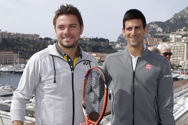 Stanislas Wawrinka of Switzerland, left, and Novak Djokovic of Serbia pose for photographers during an exhibition match, in Monaco, Saturday, April 11, 2015, during the Monte Carlo Tennis Masters tournament. (AP Photo/Lionel Cironneau) Stanislas Wawrinka of Switzerland, left, and Novak Djokovic of Serbia pose for photographers during an exhibition match, in Monaco, Saturday, April 11, 2015, during the Monte Carlo Tennis Masters tournament. (AP Photo/Lionel Cironneau)