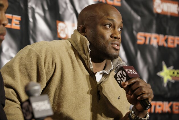 Wrestler Bobby Lashley discusses his upcoming MMA match during a Strikeforce news conference in Miami Lakes, Fla. on Tuesday, Jan. 12, 2010.  (AP Photo/J Pat Carter)