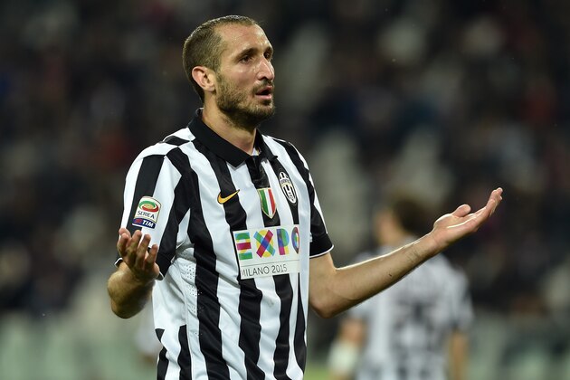 TURIN, ITALY - APRIL 29:  Giorgio Chiellini of Juventus FC reacts during the Serie A match between Juventus FC and ACF Fiorentina at Juventus Arena on April 29, 2015 in Turin, Italy.  (Photo by Valerio Pennicino/Getty Images)