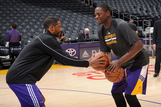 LOS ANGELES, CA - APRIL 15: Julius Randle #30 of the Los Angeles Lakers warms up before a game against the Sacramento Kings at STAPLES Center on April 15, 2015 in Los Angeles, California. NOTE TO USER: User expressly acknowledges and agrees that, by downloading and/or using this Photograph, user is consenting to the terms and conditions of the Getty Images License Agreement. Mandatory Copyright Notice: Copyright 2015 NBAE (Photo by Andrew D. Bernstein/NBAE via Getty Images)