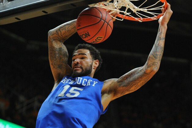 Feb 17, 2015; Knoxville, TN, USA; Kentucky Wildcats forward Willie Cauley-Stein (15) dunks the ball against the Tennessee Volunteers during the second half at Thompson-Boling Arena. Mandatory Credit: Randy Sartin-USA TODAY Sports