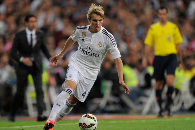MADRID, SPAIN - MAY 23:  Martin Odegaard of Real Madrid in action during the La Liga match between Real Madrid CF and Getafe CF at Estadio Santiago Bernabeu on May 23, 2015 in Madrid, Spain.  (Photo by Denis Doyle/Getty Images)