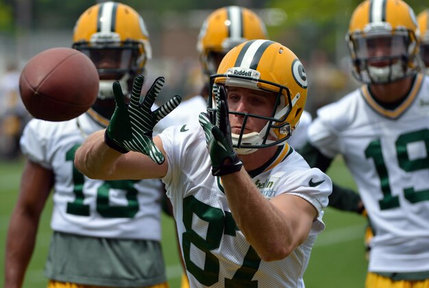 Jun 11, 2013; Green Bay, WI, USA;  Green Bay Packers wide receiver Jordy Nelson works out during organized team activities at Clarke Hinkle Field in Green Bay. Mandatory Credit: Benny Sieu-USA TODAY Sports