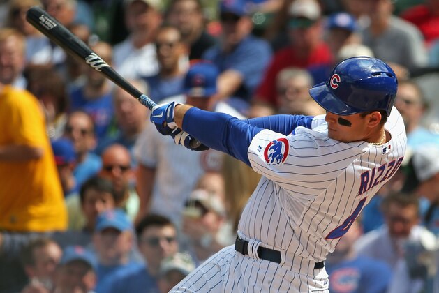 CHICAGO, IL - MAY 15: Anthony Rizzo #44 of the Chicago Cubs hits a solo home run in the 4th inning against the Pittsburgh Pirates at Wrigley Field on May 15, 2015 in Chicago, Illinois. (Photo by Jonathan Daniel/Getty Images)