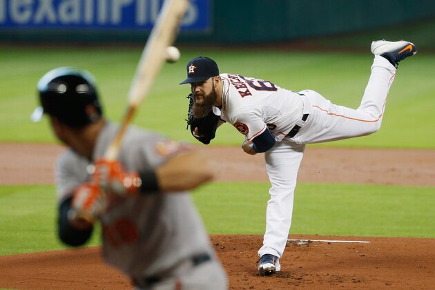 HOUSTON, TX - JUNE 04:  Dallas Keuchel #60 of the Houston Astros throws a pitch in the first inning to Chris Davis #19 of the Baltimore Orioles during their game at Minute Maid Park on June 4, 2015 in Houston, Texas.  (Photo by Scott Halleran/Getty Images)