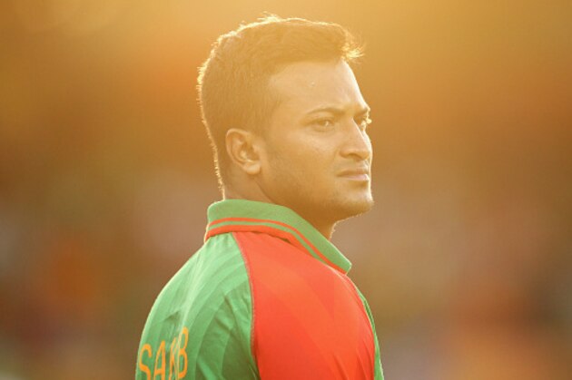CANBERRA, AUSTRALIA - FEBRUARY 18:  Shakib Al Hasan of Bangladesh looks on during the 2015 ICC Cricket World Cup match between Bangladesh and Afghanistan at Manuka Oval on February 18, 2015 in Canberra, Australia.  (Photo by Cameron Spencer/Getty Images)
