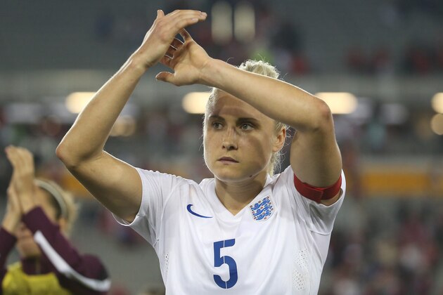 HAMILTON, CANADA - MAY 29: Steph Houghton #5 of England following their defeat to Canada during their Women's International Friendly match on May 29, 2015 at Tim Hortons Field in Hamilton, Ontario, Canada. (Photo by Tom Szczerbowski/Getty Images)
