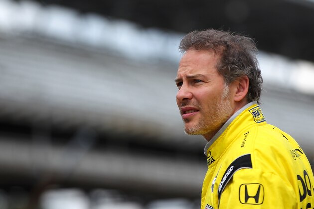 INDIANAPOLIS - MAY 17:  Jacques Villeneuve of Canada, driver of the #5 Dollar General Schmidt Peterson Motorsports Honda Dallara poses for a photo for after qualifying for during qualifying for the 98th Indianapolis 500 Mile Race on May 17, 2014 at the Indianapolis Motor Speedway in Indianapolis, Indiana.  (Photo by Jonathan Ferrey/Getty Images)