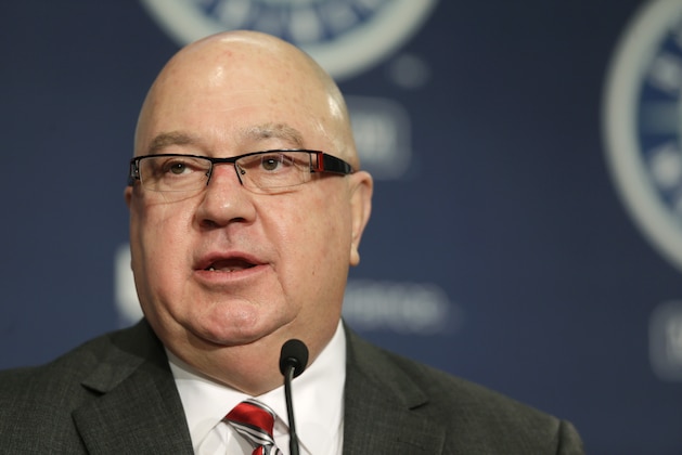 Seattle Mariners general manager Jack Zduriencik talks to reporters, Thursday, Jan. 22, 2015, during the team's annual pre-Spring Training press conference in Seattle. (AP Photo/Ted S. Warren)