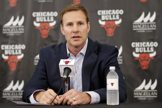 Jun 2, 2015; Chicago, IL, USA; New Chicago Bulls head coach Fred Hoiberg speaks during a press conference at Advocate Center. Mandatory Credit: Kamil Krzaczynski-USA TODAY Sports