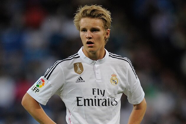 MADRID, SPAIN - MAY 23:  Martin Odegaard of Real Madrid looks on during the La Liga match between Real Madrid CF and Getafe CF at Estadio Santiago Bernabeu on May 23, 2015 in Madrid, Spain.  (Photo by Denis Doyle/Getty Images)