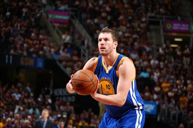 CLEVELAND, OH - JUNE 9:  David Lee #10 of the Golden State Warriors takes a foul shot during Game Three of the 2015 NBA Finals at The Quicken Loans Arena on June 9, 2015 in Cleveland, Ohio. NOTE TO USER: User expressly acknowledges and agrees that, by downloading and/or using this Photograph, user is consenting to the terms and conditions of the Getty Images License Agreement. Mandatory Copyright Notice: Copyright 2015 NBAE (Photo by Nathaniel S. Butler/NBAE via Getty Images)