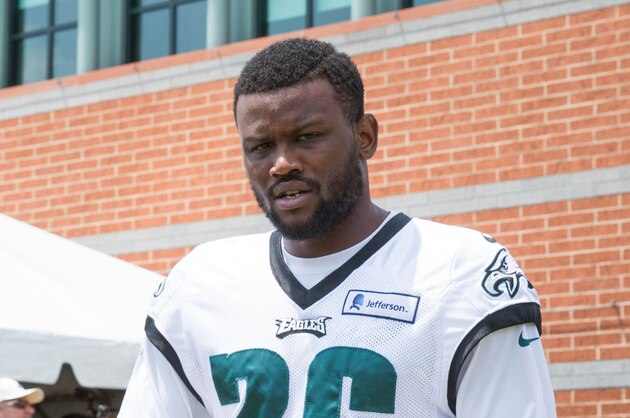 May 28, 2015; Philadelphia, PA, USA; Philadelphia Eagles cornerback Walter Thurmond (26) takes the field during OTA's at the NovaCare Complex. Mandatory Credit: Bill Streicher-USA TODAY Sports