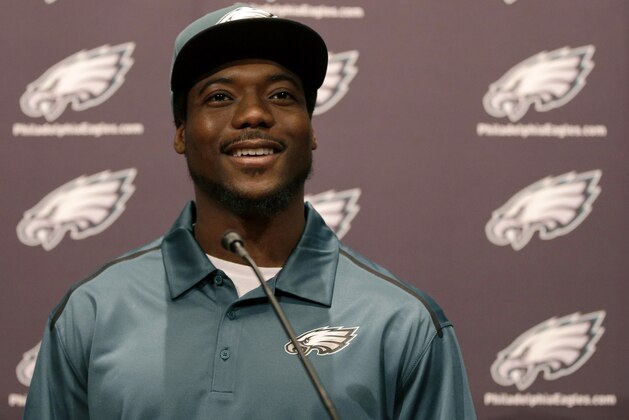 Newly-acquired Philadelphia Eagles cornerback Byron Maxwell listens to a question during a news conference at the team's NFL football practice facility Wednesday, March 11, 2015, in Philadelphia. (AP Photo/Matt Slocum)