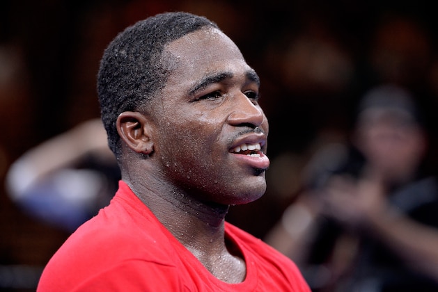 LAS VEGAS, NV - MARCH 07:  Adrien Broner celebrates after defeating John Molina Jr. in a Premier Boxing Champions bout in the MGM Grand Garden Arena on March 7, 2015 in Las Vegas, Nevada.  (Photo by Harry How/Getty Images)