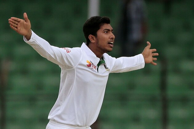 Bangladesh’s Soumya Sarkar unsuccessfully appeals for LBW during the first day of their test cricket match against India in Fatullah, Bangladesh, Wednesday, June 10, 2015. (AP Photo/A.M. Ahad)