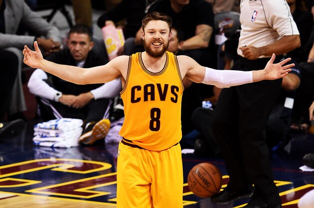 CLEVELAND, OH - JUNE 09:  Matthew Dellavedova #8 of the Cleveland Cavaliers reacts against the Golden State Warriors during Game Three of the 2015 NBA Finals at Quicken Loans Arena on June 9, 2015 in Cleveland, Ohio.  NOTE TO USER: User expressly acknowledges and agrees that, by downloading and or using this photograph, user is consenting to the terms and conditions of Getty Images License Agreement.  (Photo by Jason Miller/Getty Images)