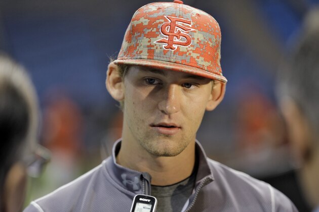 Los Angeles Angels first round draft pick Taylor Ward speaks to the media before a baseball game between the Tampa Bay Rays and the Angels Wednesday, June 10, 2015, in St. Petersburg, Fla.  Ward, from Fresno State was taken 26th overall. (AP Photo/Chris O'Meara)